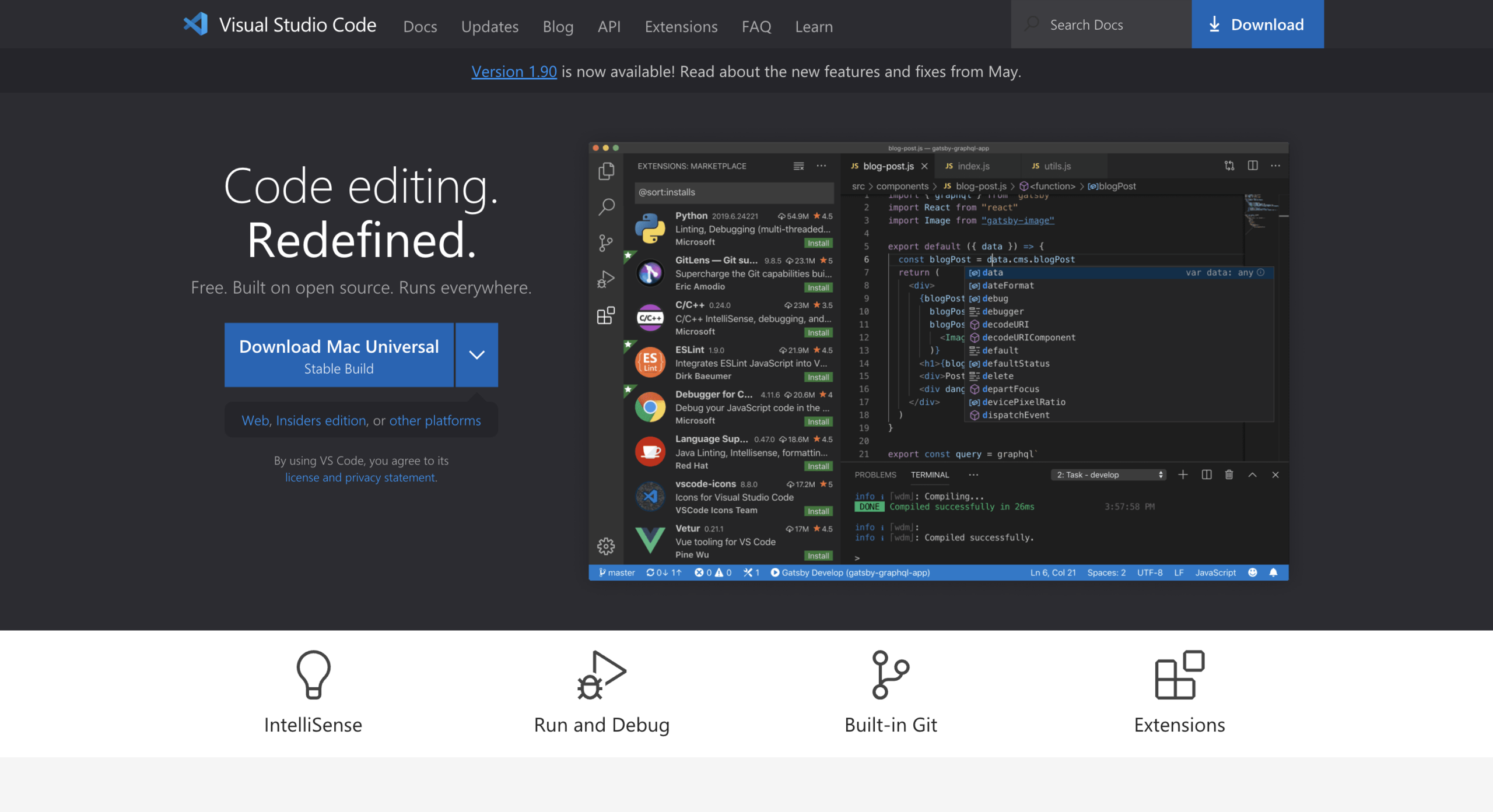 Visual Studio Code (VS Code) Homepage Screenshot